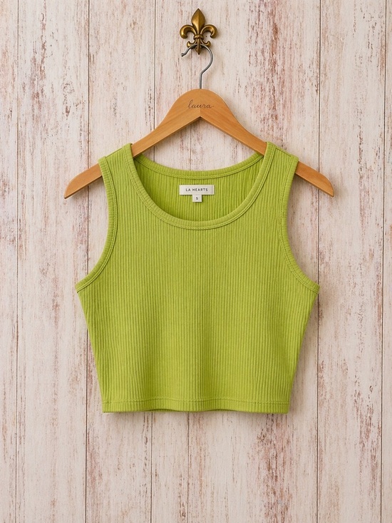 La Hearts Tops - LA Hearts Pac Sun lime  ribbed fitted lounge sleeveless crop top S